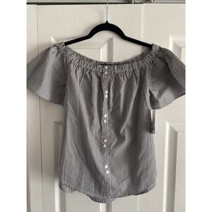 BP Nordostrom Women's XS Black Jenny Stripe Top Boho Peasant Off Shoulder NEW